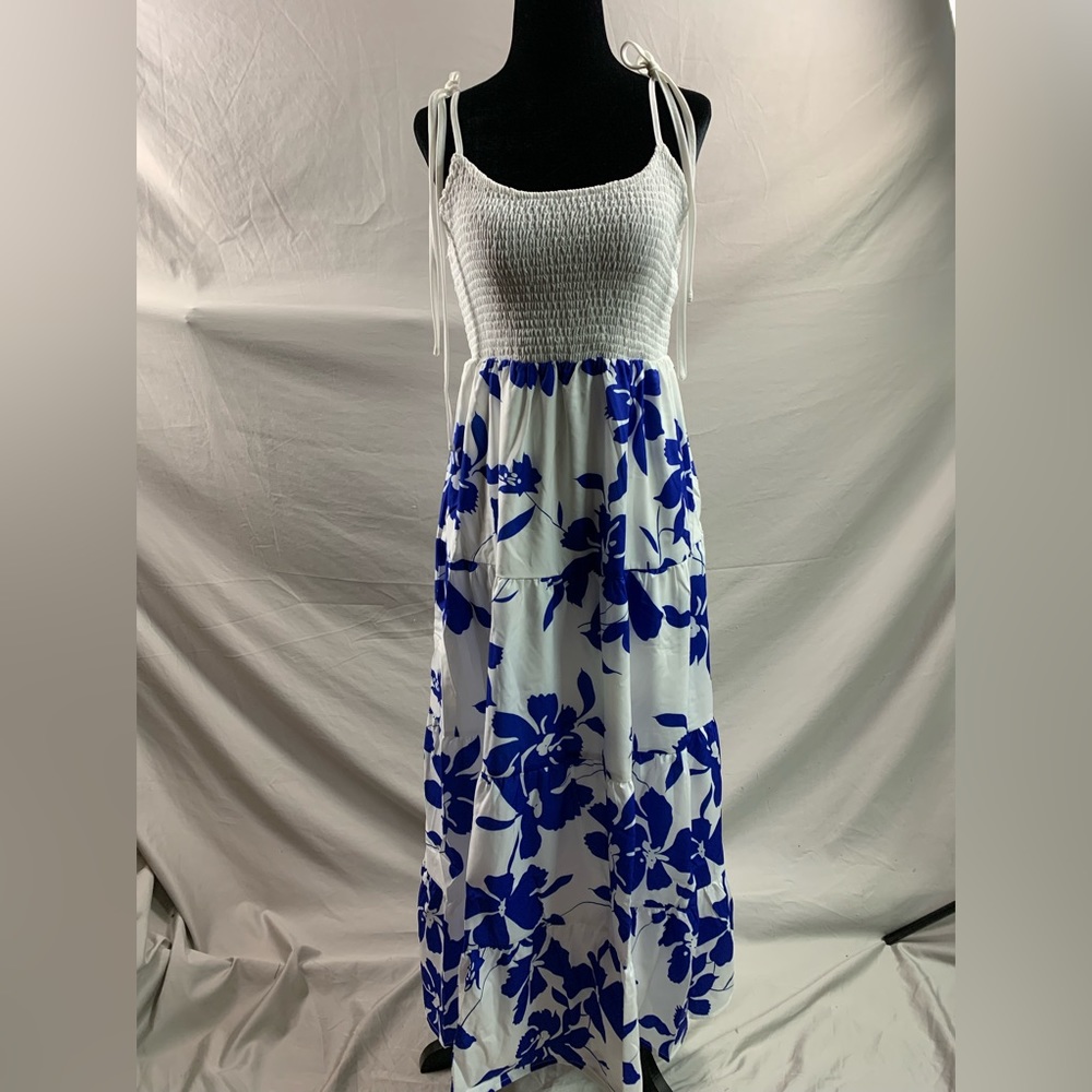 Blue Floral Print Tie Shoulder Cami Dress - Picture 6 of 8